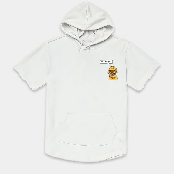 "Hola Panzón" Hoodie Manga Corta Unisex: Gorro y Bolsa Miniatura